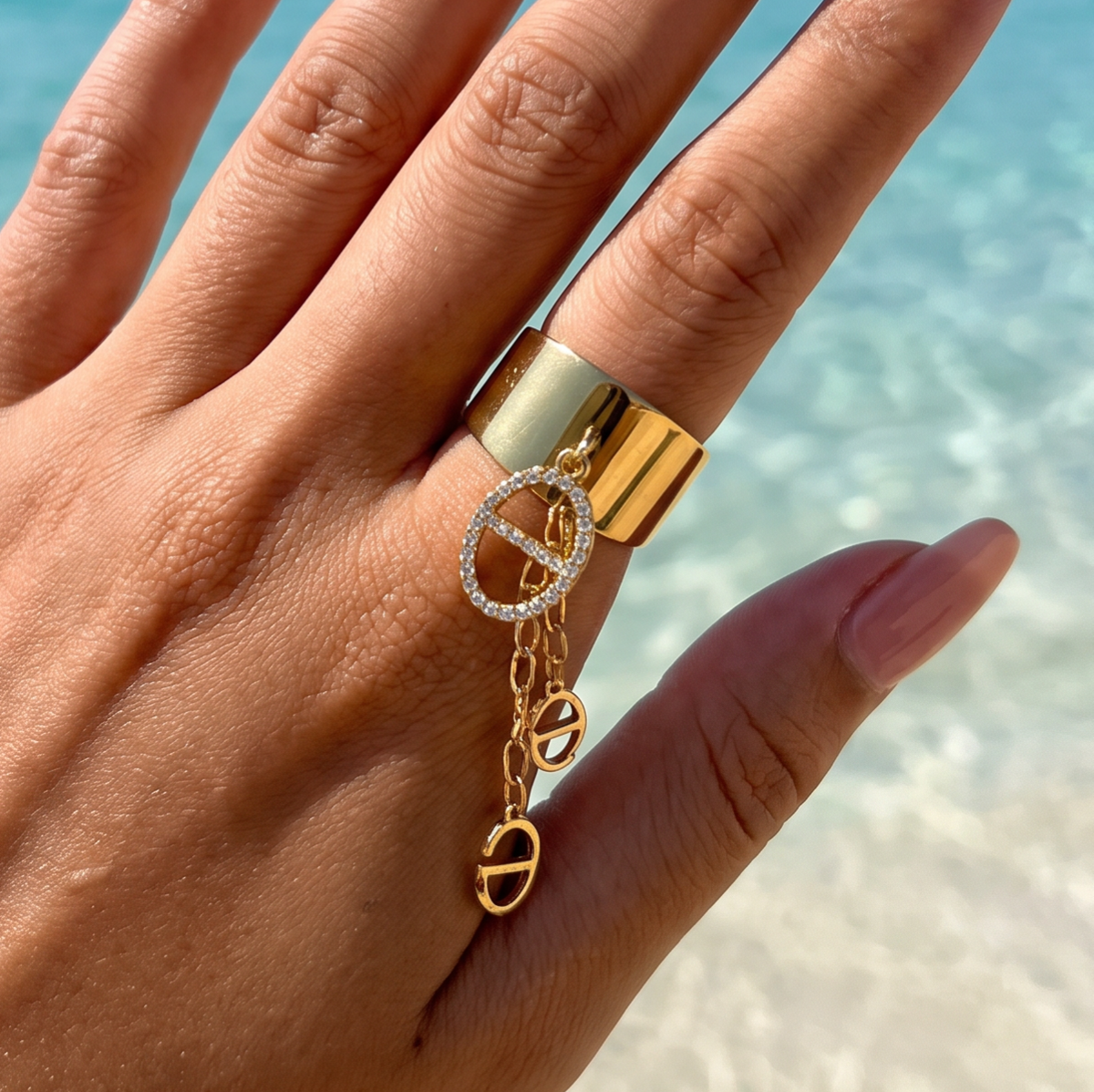 Bague dorée mailles marine