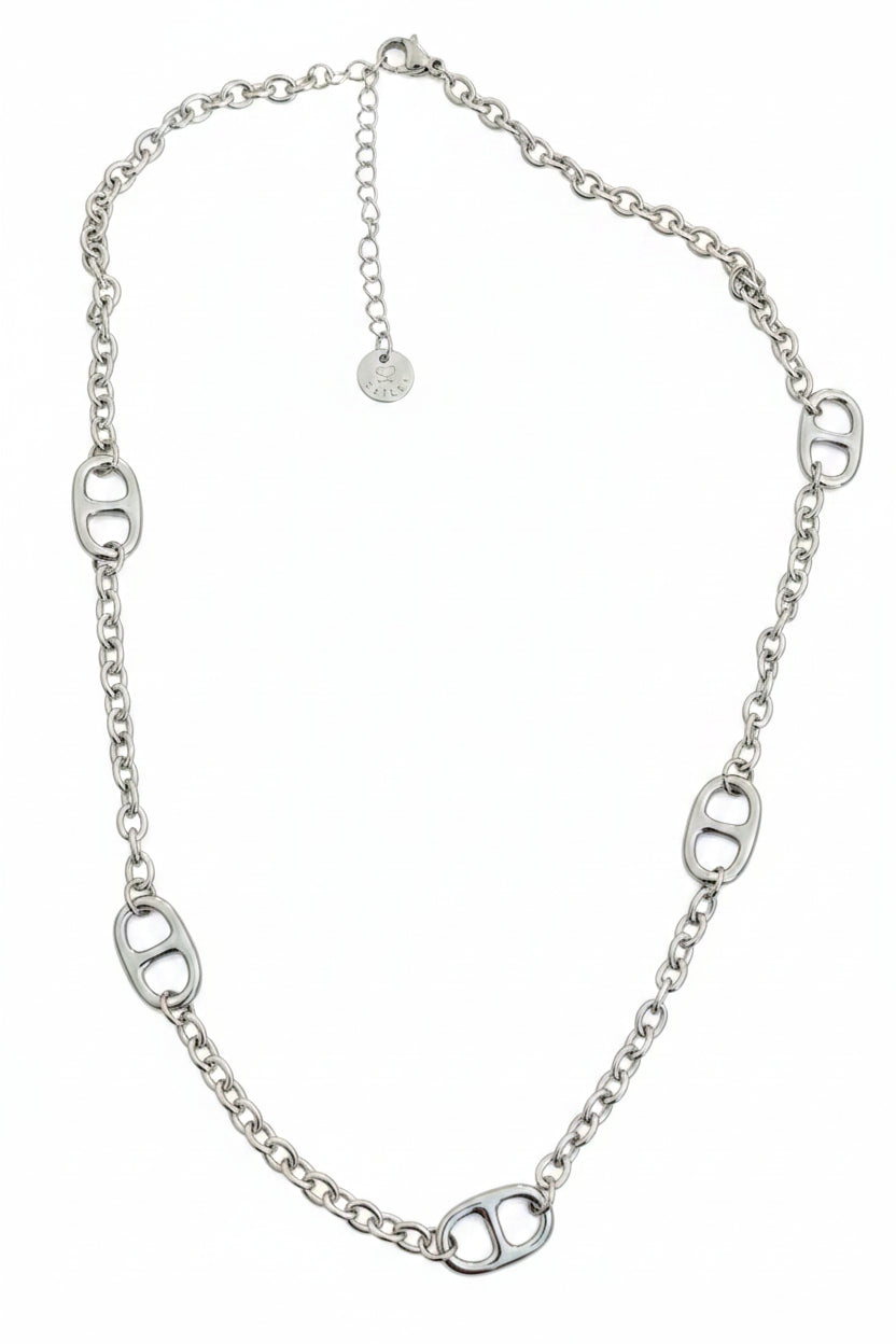 Collier argenté mailles marine
