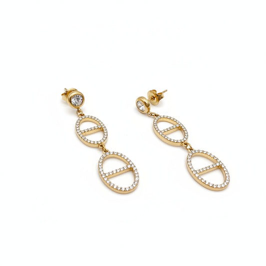Boucles d'oreilles dorées mailles marine