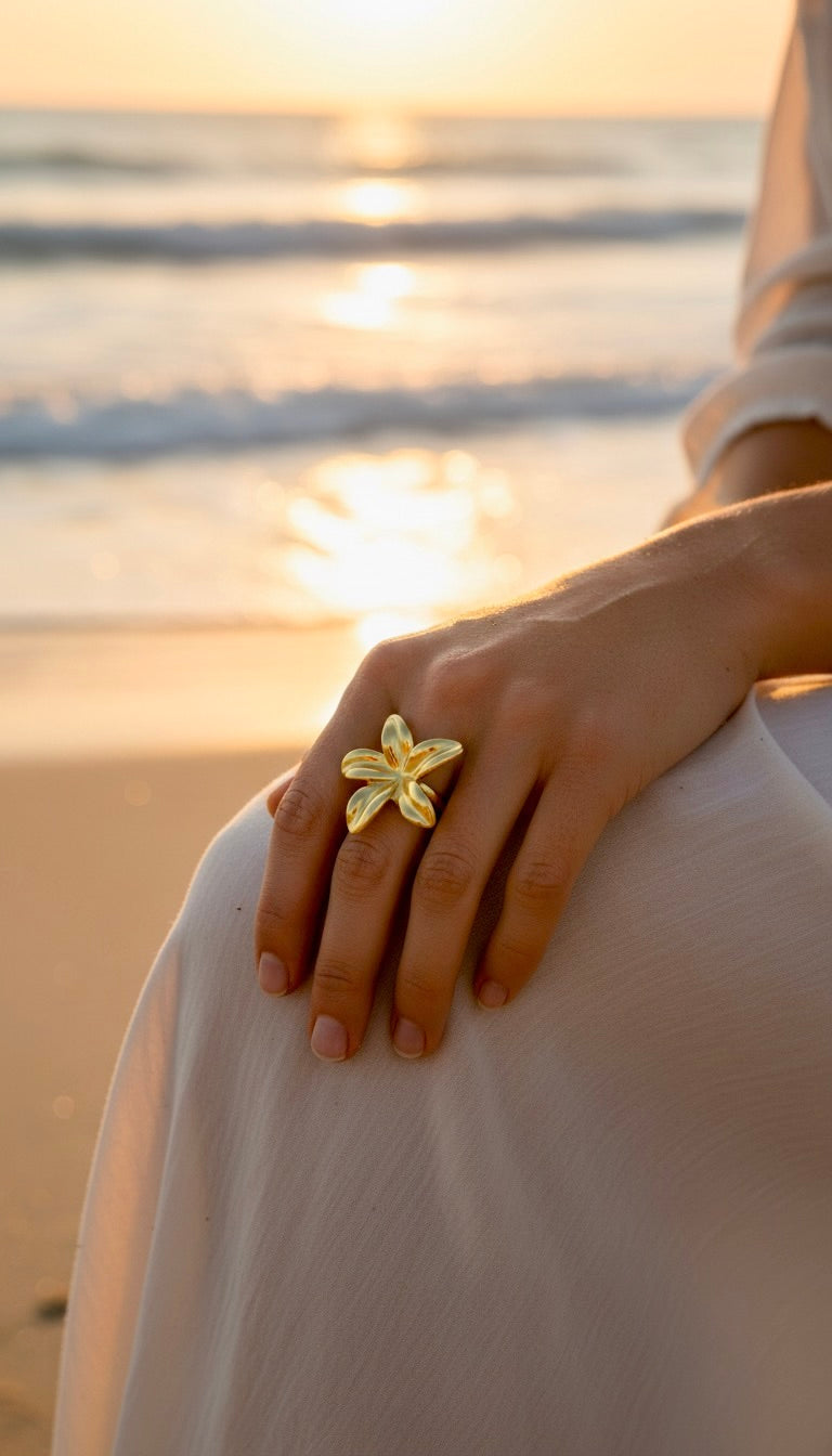 Bague dorée fleur