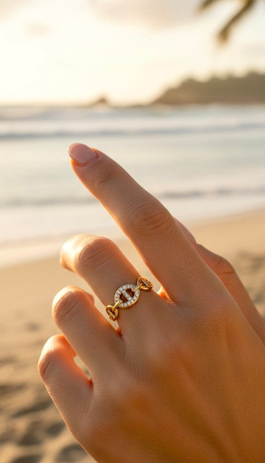 Bague dorée maille marine