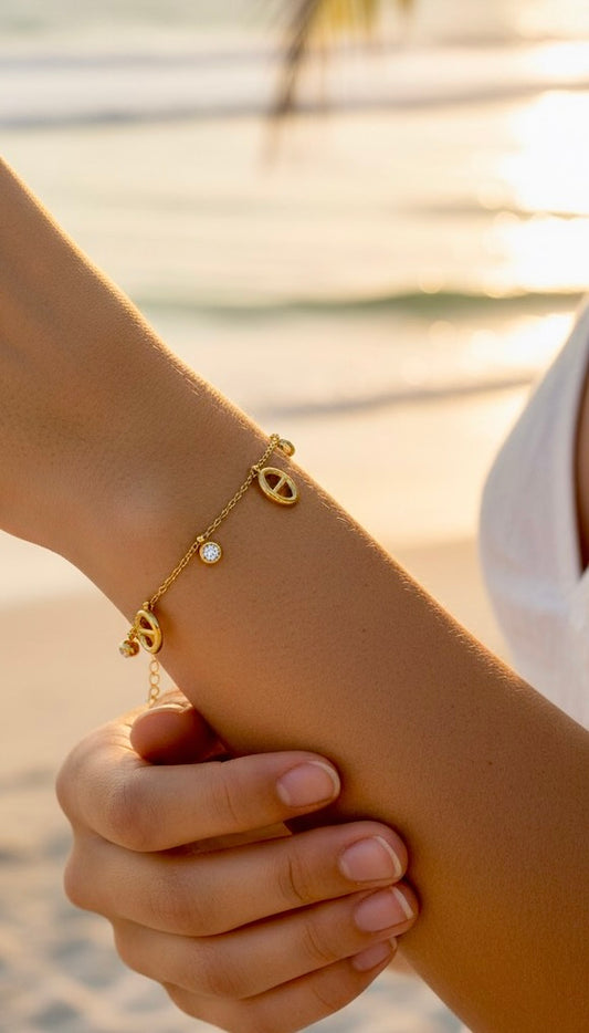 Bracelet doré mailles marine