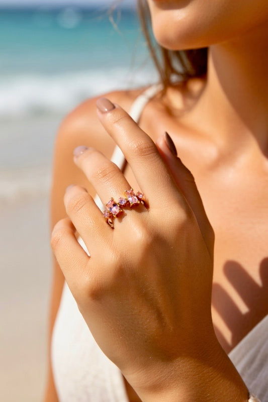 Bague dorée rose tendance