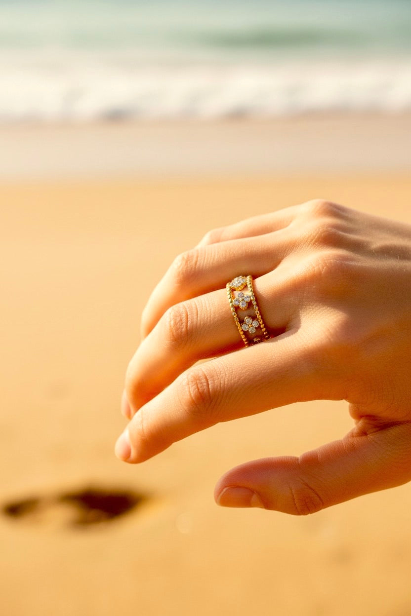 Bague dorée fleurs ⭐