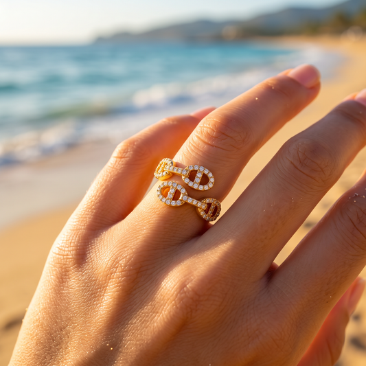 Bague dorée mailles marine