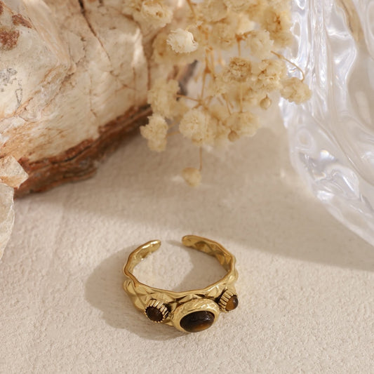 Bague dorée œil de tigre