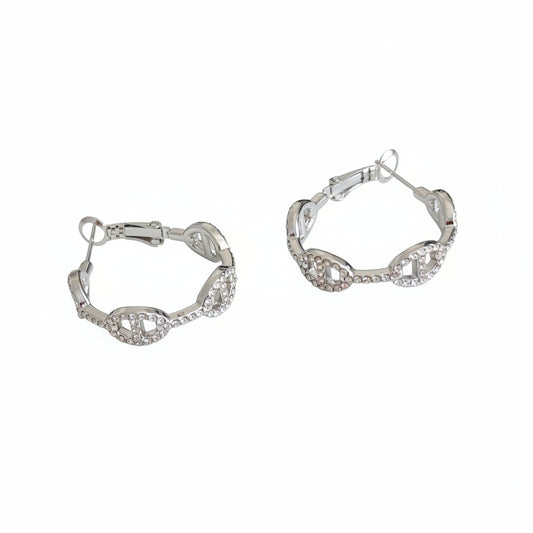 Boucles d'oreilles argentées mailles marine