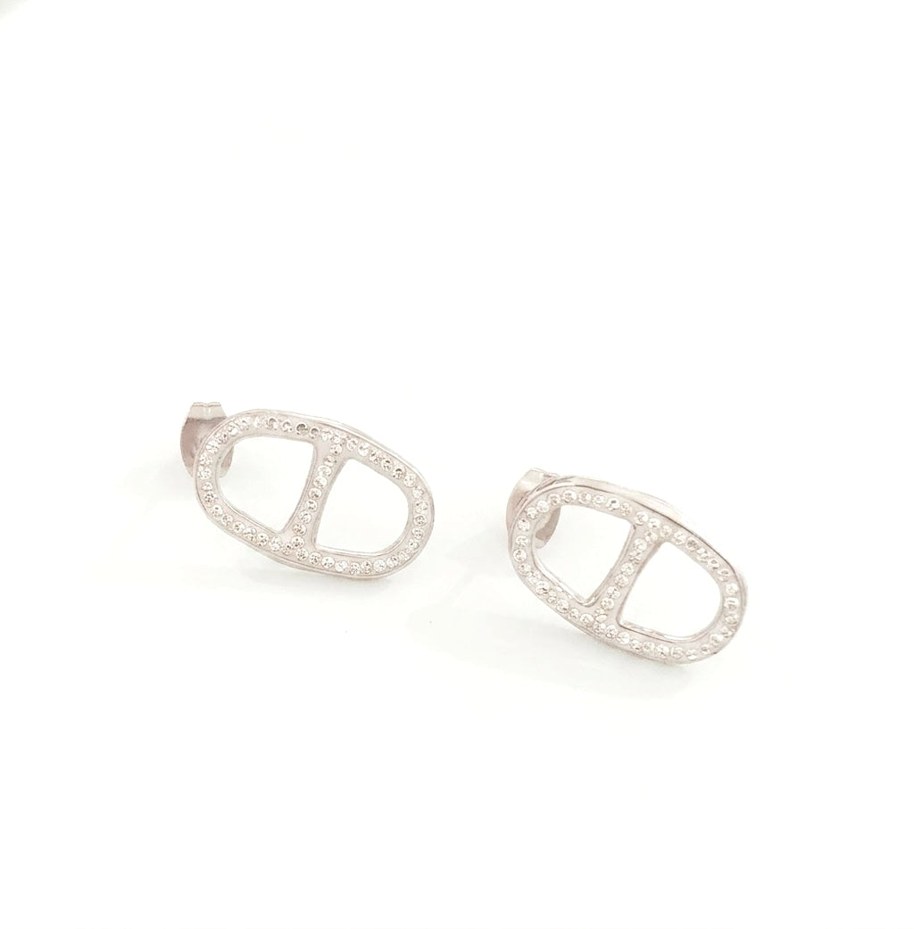 Boucles d'oreilles argentées mailles marine