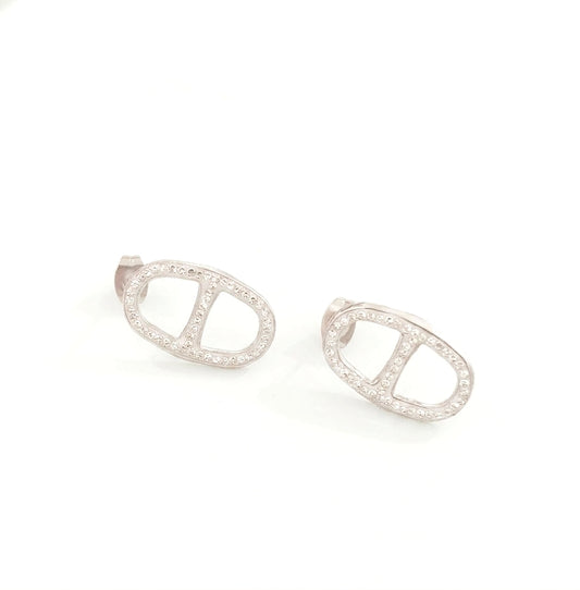 Boucles d'oreilles argentées mailles marine