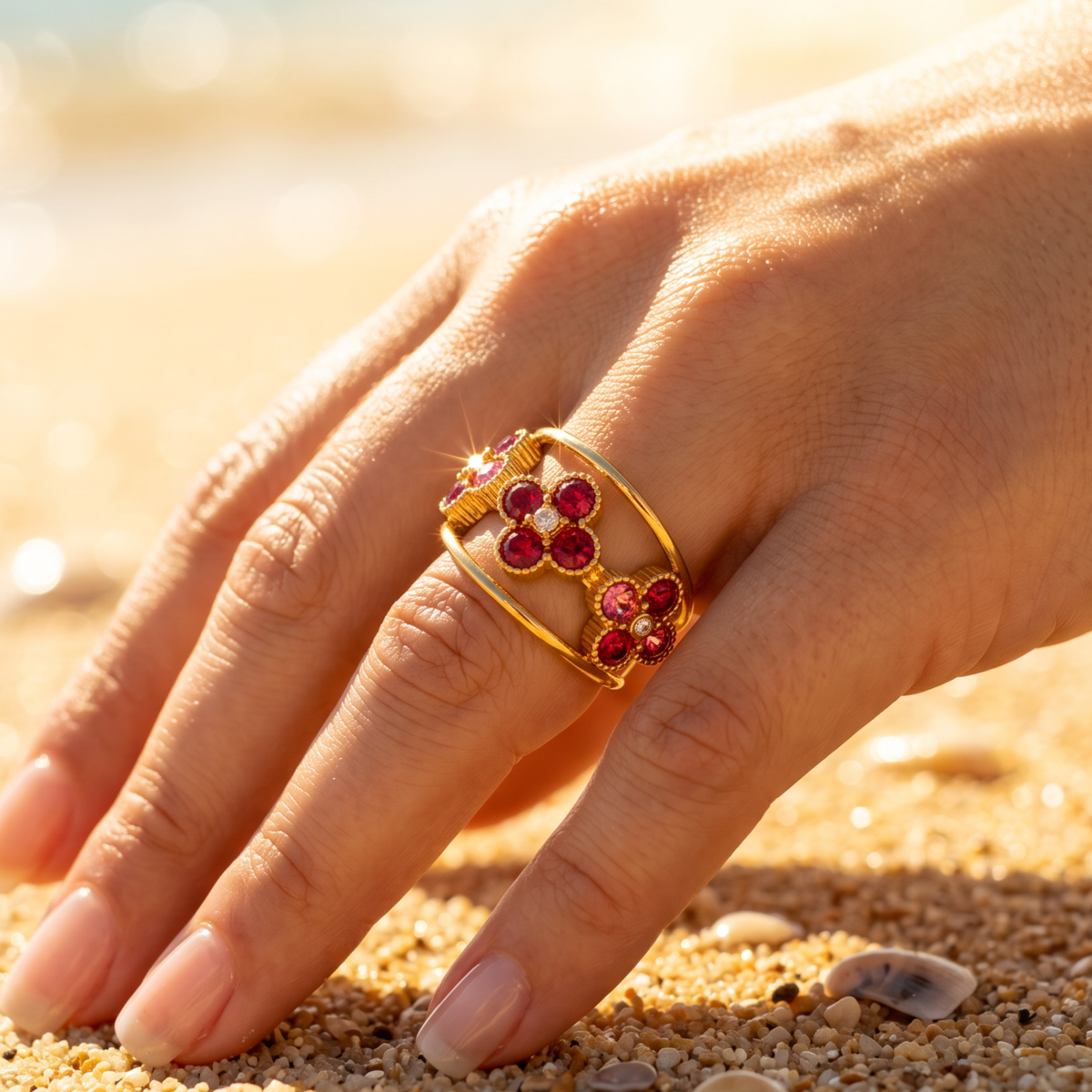 Bague dorée fleurs