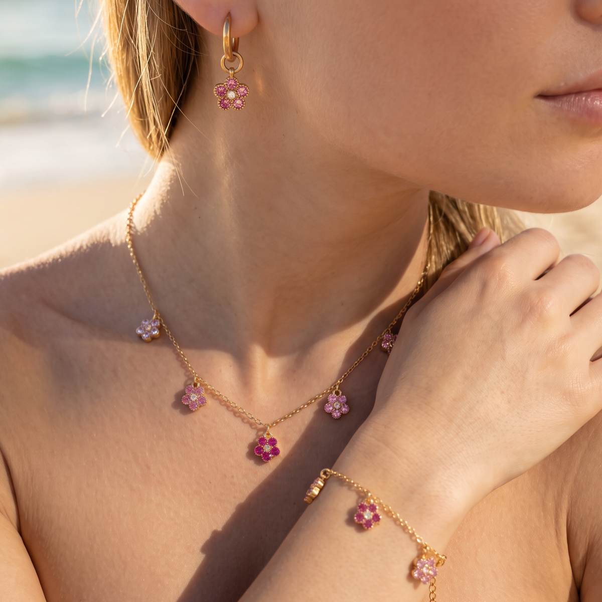 💖Parure dorée rose🩷