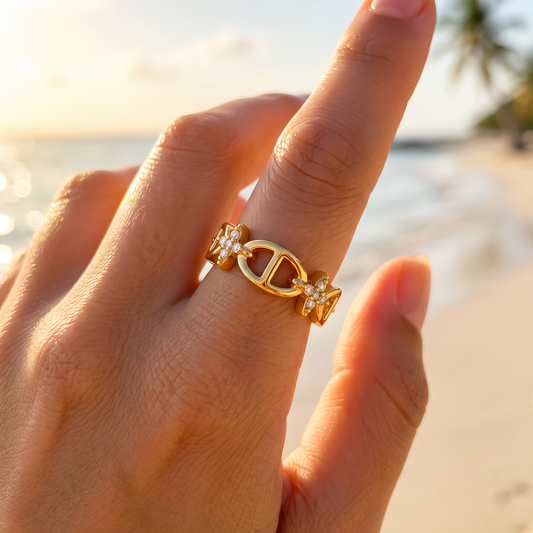 Bague dorée maille marine