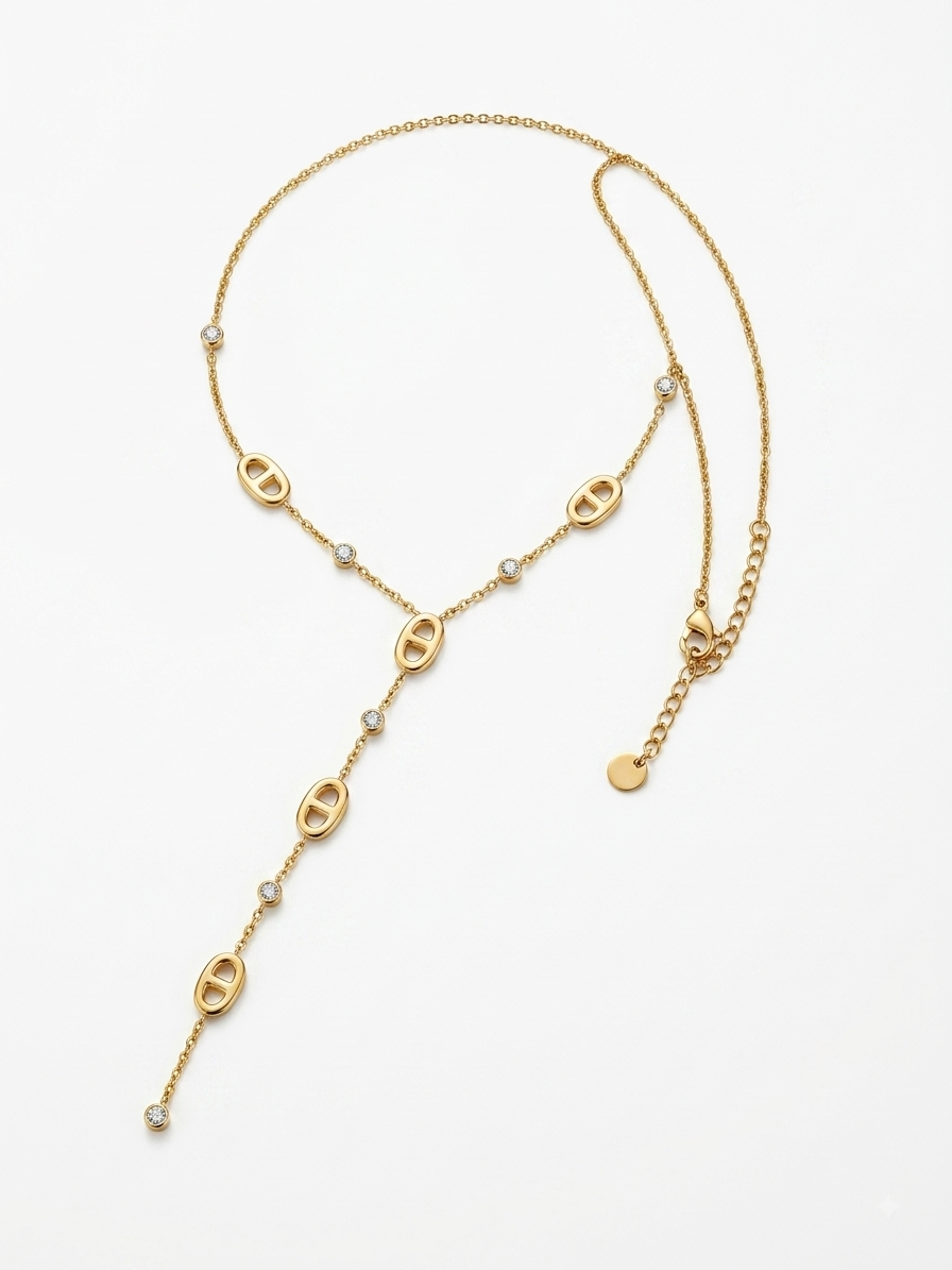 Collier y doré mailles marine
