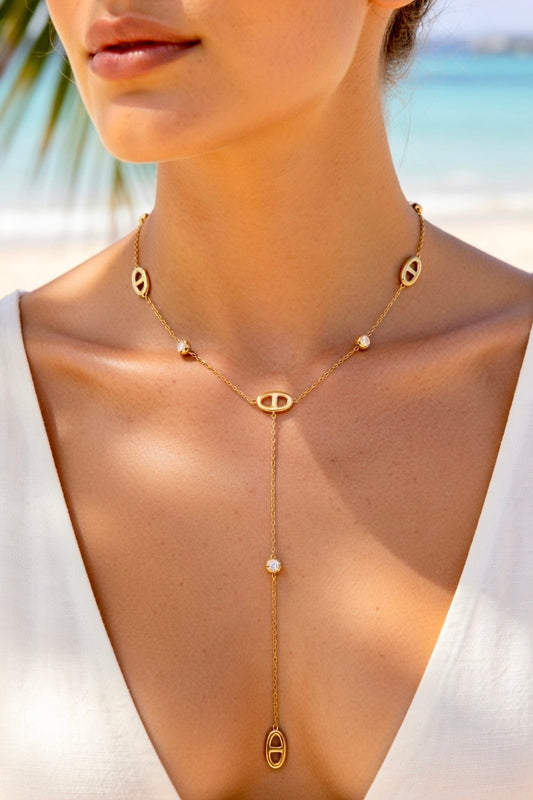 Collier doré mailles marine