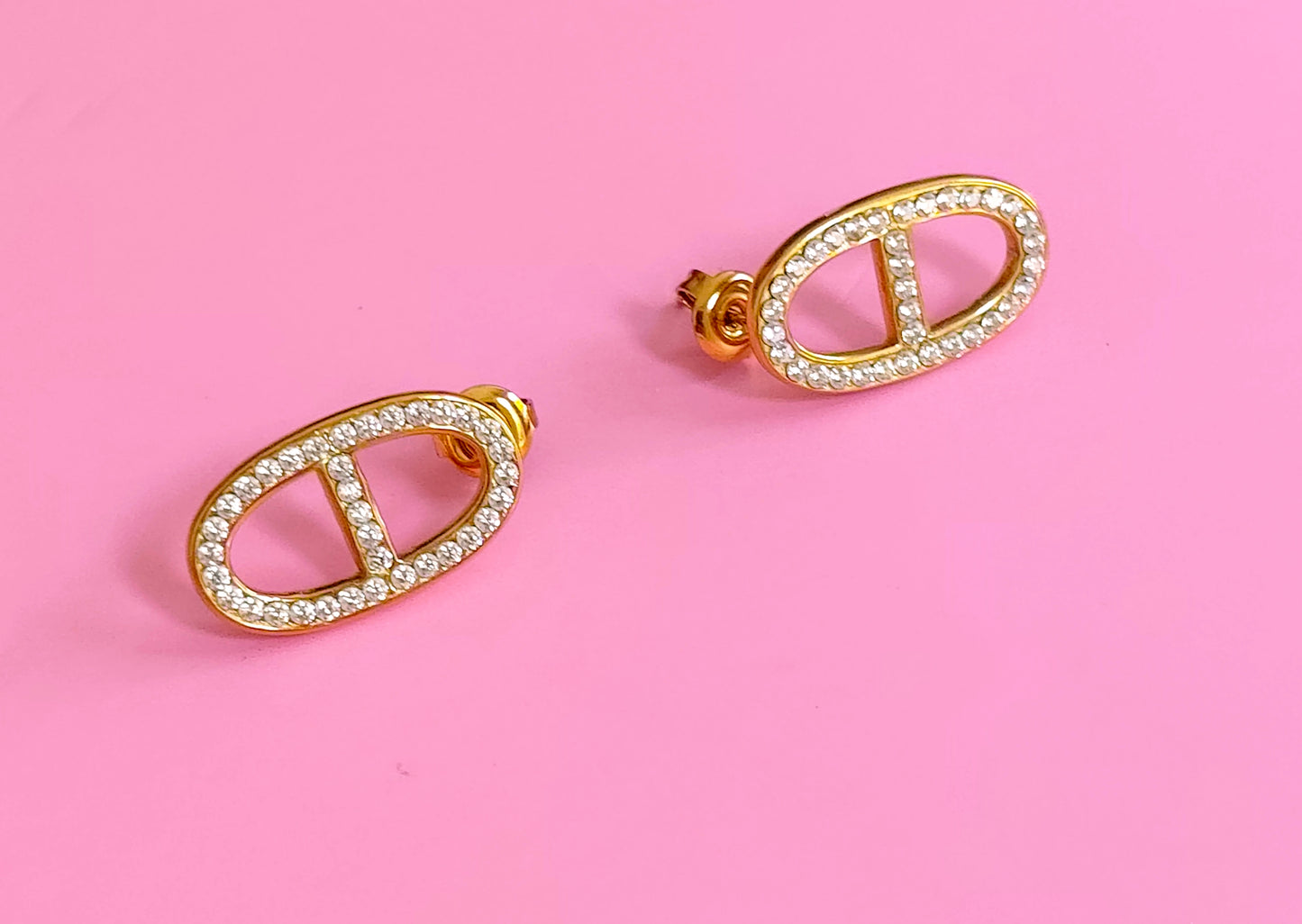 Boucles d'oreilles dorées mailles marine