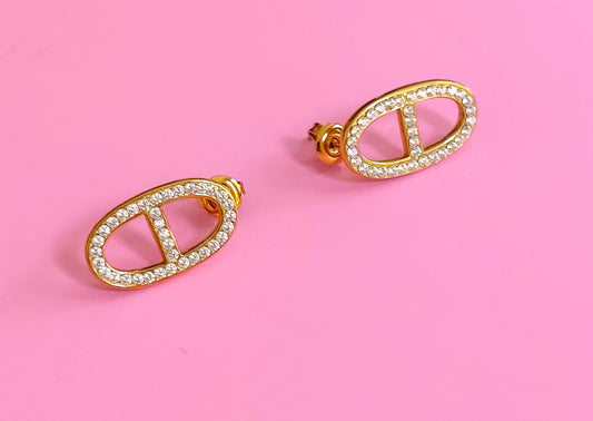 Boucles d'oreilles dorées mailles marine