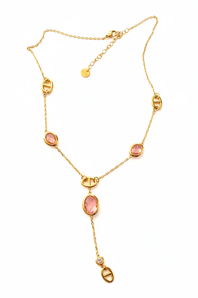 Collier doré rose mailles marine