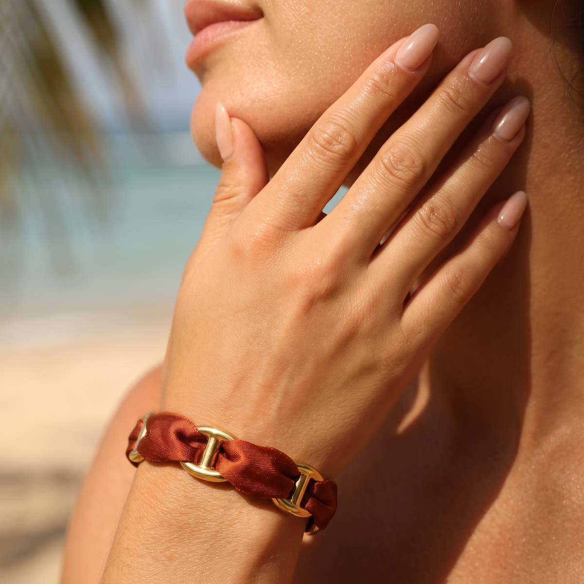 Bracelet jonc doré marron